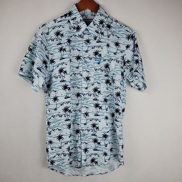 Dixxon Flannel Shirt Men XS Moorea Party Palm Tree Hawaiian Travel Lightweight - Picture 3 of 11